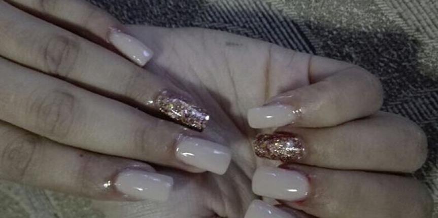 Nude and gold acrylic nails