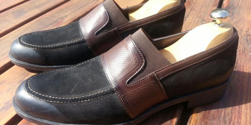 Black/brown leather/suede mocassin