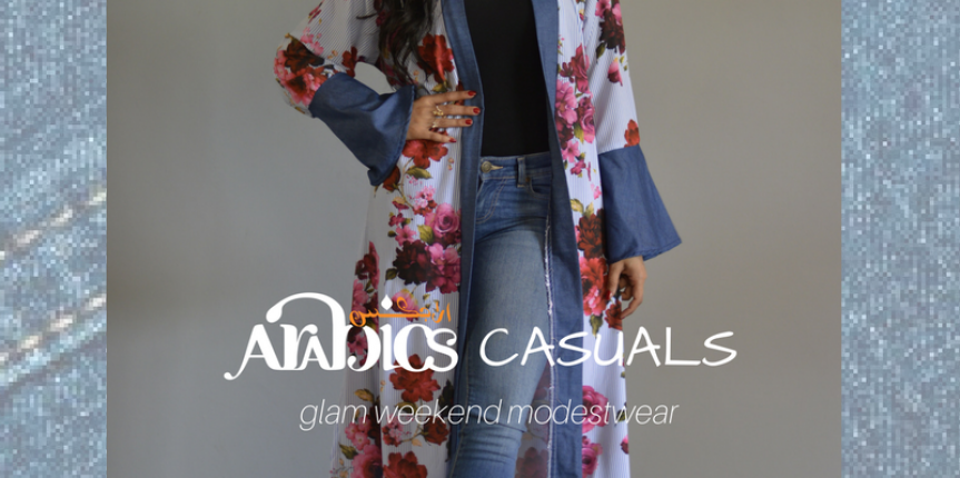 Floral & Denim Open Abaya Throw