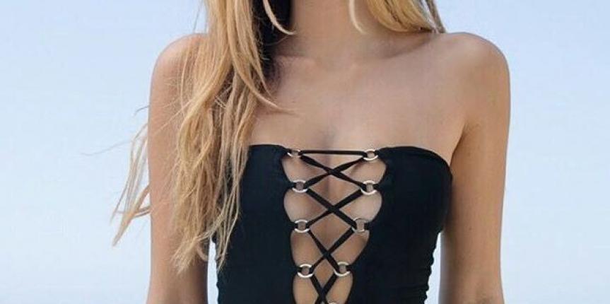 Black lace up swimsuit