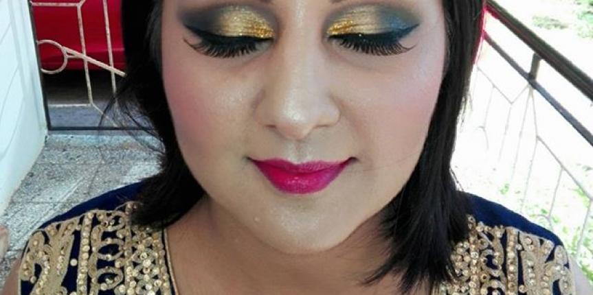 Blue gold bridal look