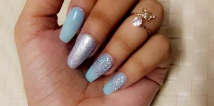 Blue sliver coffin shaped nails