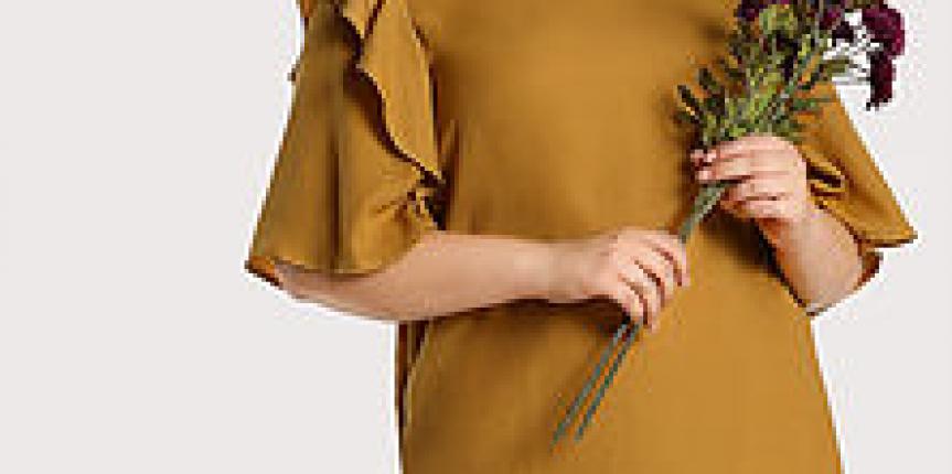 Yellow ruffle sleeve dress for plus sizes