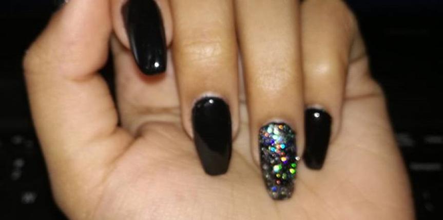 black silver square nails