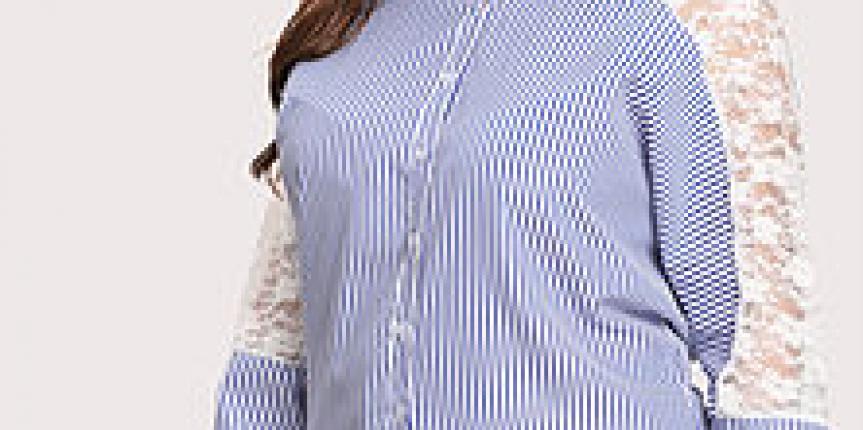 Stripped laced plus size shirt