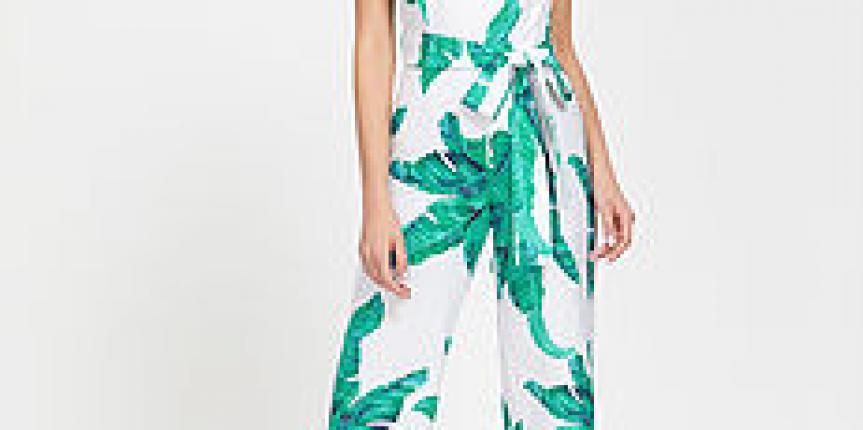 Green and white floral jumpsuit